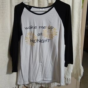 Women's baseball quarter sleeve new years shirt. "Wake me up at midnight"